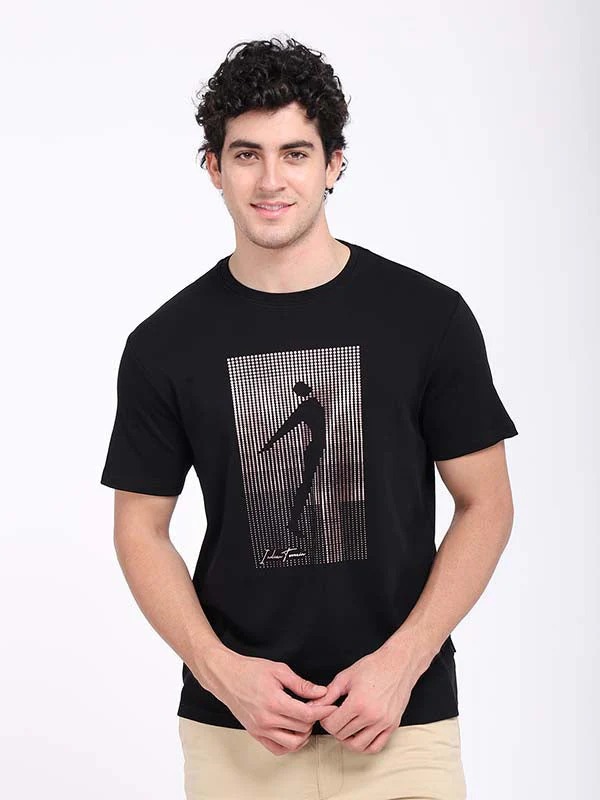 Indian Terrain Men's Half Sleeve Regular Fit Black Round Neck T-Shirt